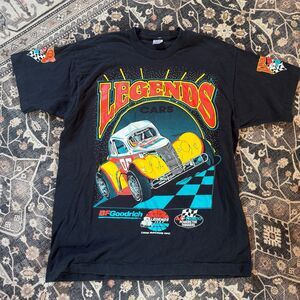 Vintage 90s Legends Goodrich Cars Racing Black T Shirt  Front Back Design XL